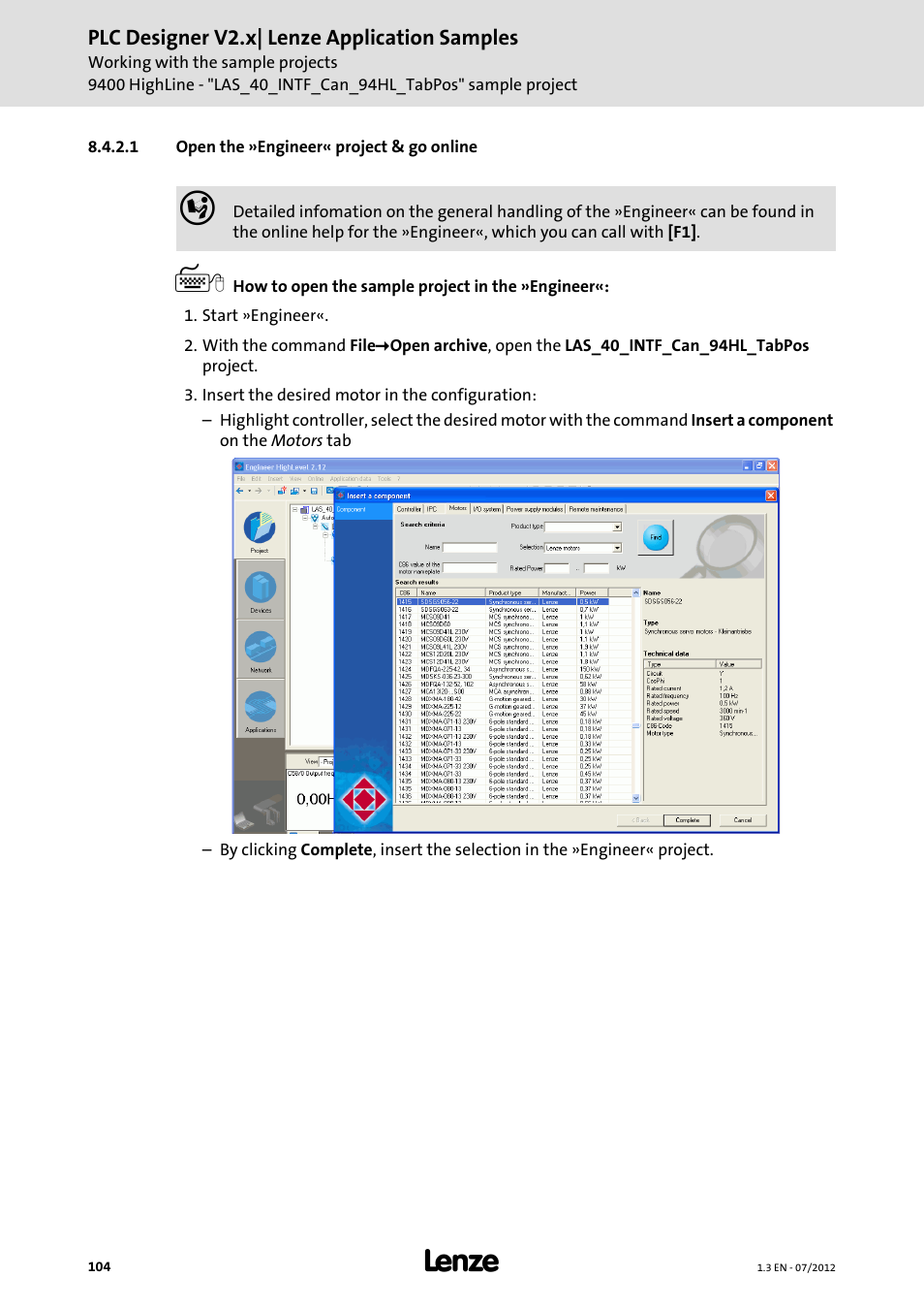 1 open the »engineer« project & go online, Open the »engineer« project & go online | Lenze PLC Designer V2.x User Manual | Page 104 / 336