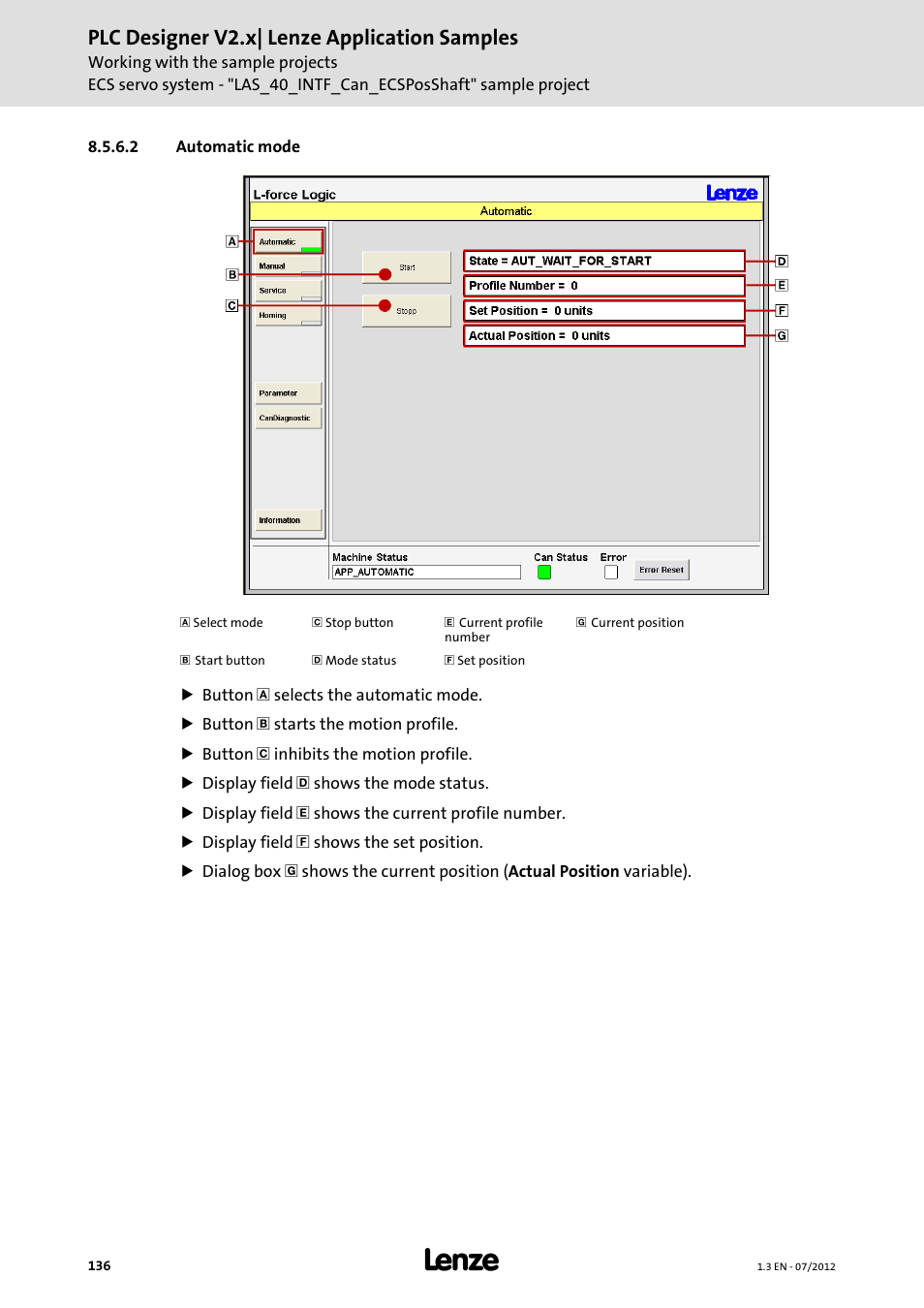 2 automatic mode, Automatic mode, Plc designer v2.x| lenze application samples | Lenze PLC Designer V2.x User Manual | Page 136 / 336