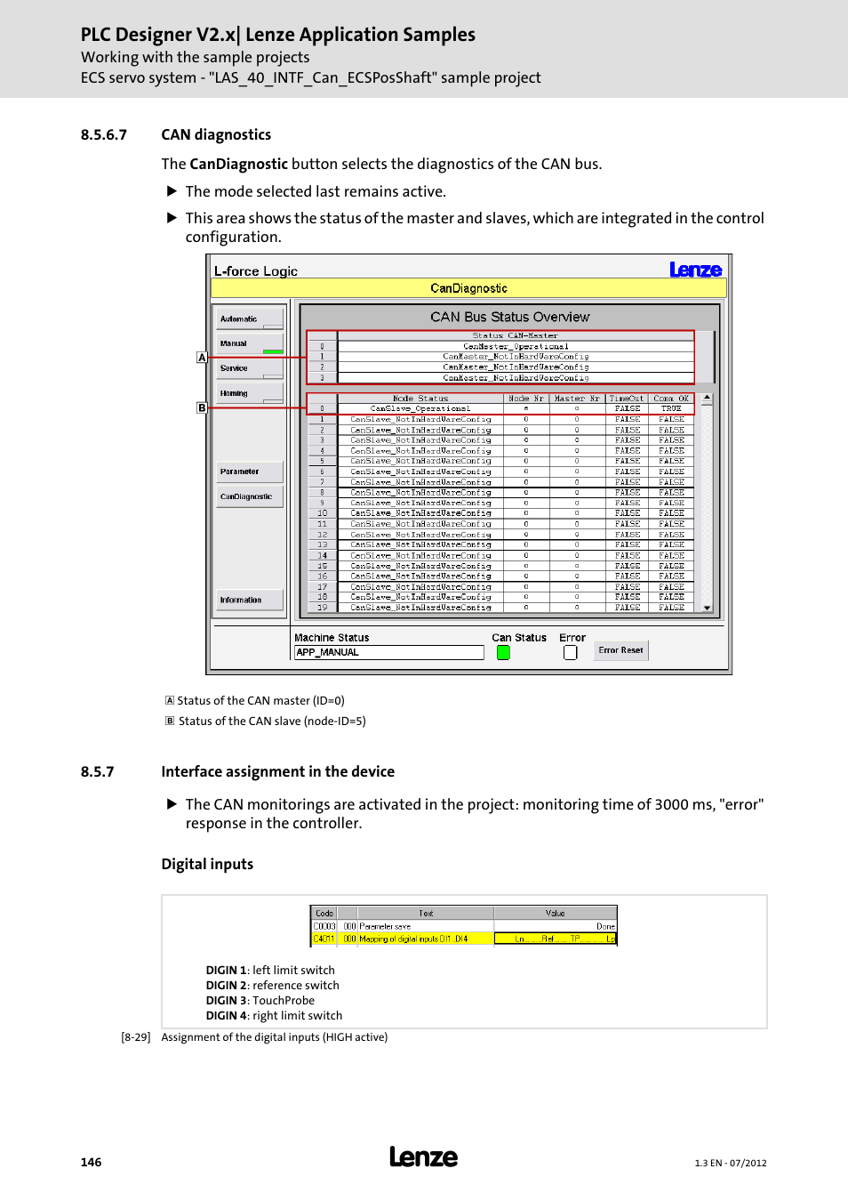 7 can diagnostics, 7 interface assignment in the device, Can diagnostics | Plc designer v2.x| lenze application samples | Lenze PLC Designer V2.x User Manual | Page 146 / 336