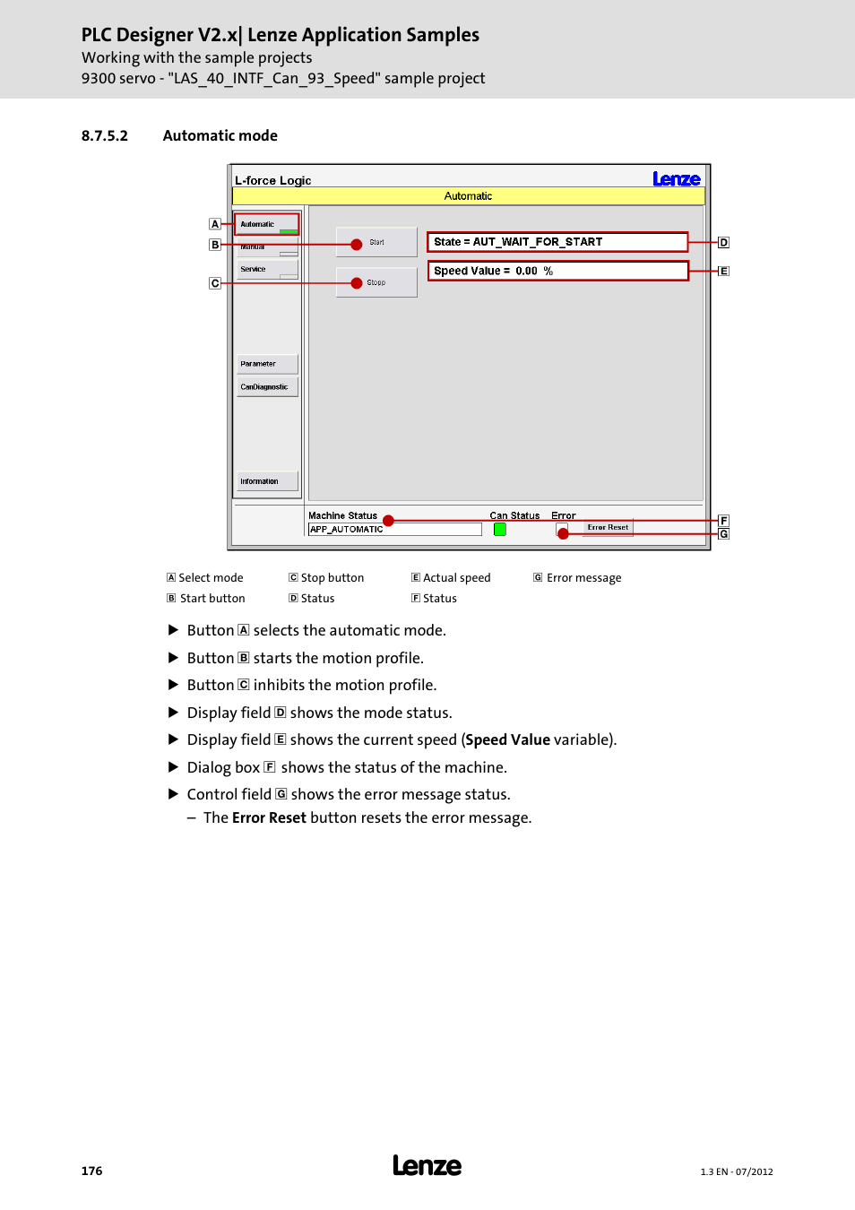 2 automatic mode, Automatic mode, Plc designer v2.x| lenze application samples | Lenze PLC Designer V2.x User Manual | Page 176 / 336