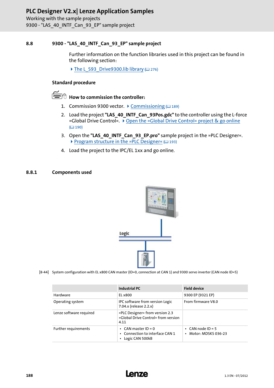 8 9300 - "las_40_intf_can_93_ep" sample project, 1 components used, Plc designer v2.x| lenze application samples | Lenze PLC Designer V2.x User Manual | Page 188 / 336