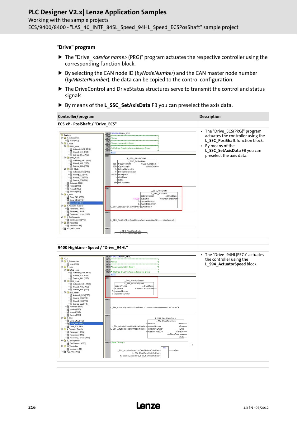 Plc designer v2.x| lenze application samples | Lenze PLC Designer V2.x User Manual | Page 216 / 336