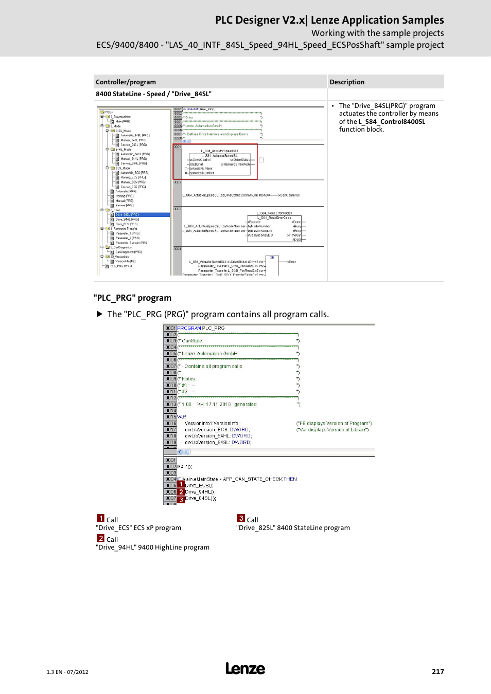 Plc designer v2.x| lenze application samples | Lenze PLC Designer V2.x User Manual | Page 217 / 336