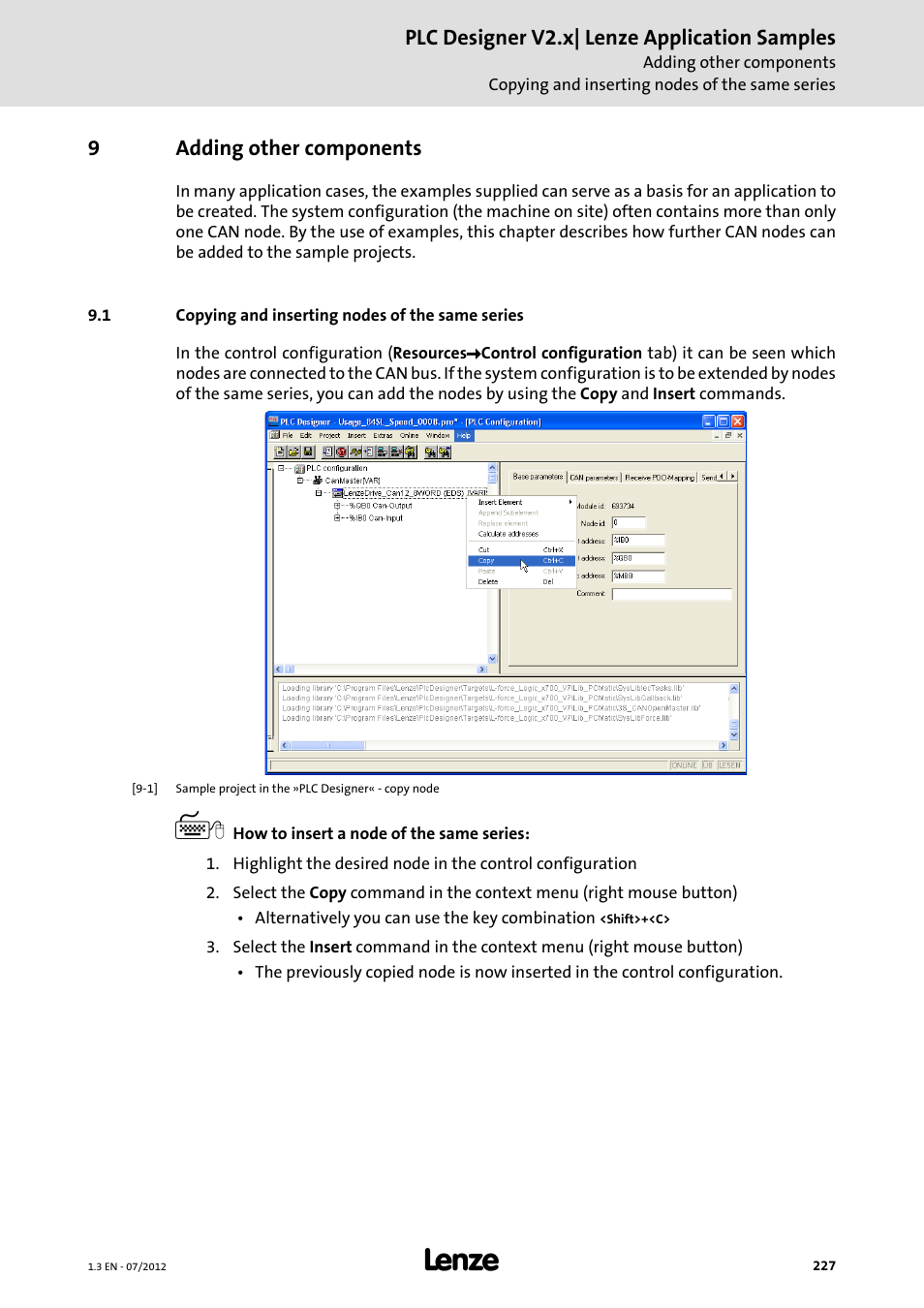 9 adding other components, 1 copying and inserting nodes of the same series | Lenze PLC Designer V2.x User Manual | Page 227 / 336