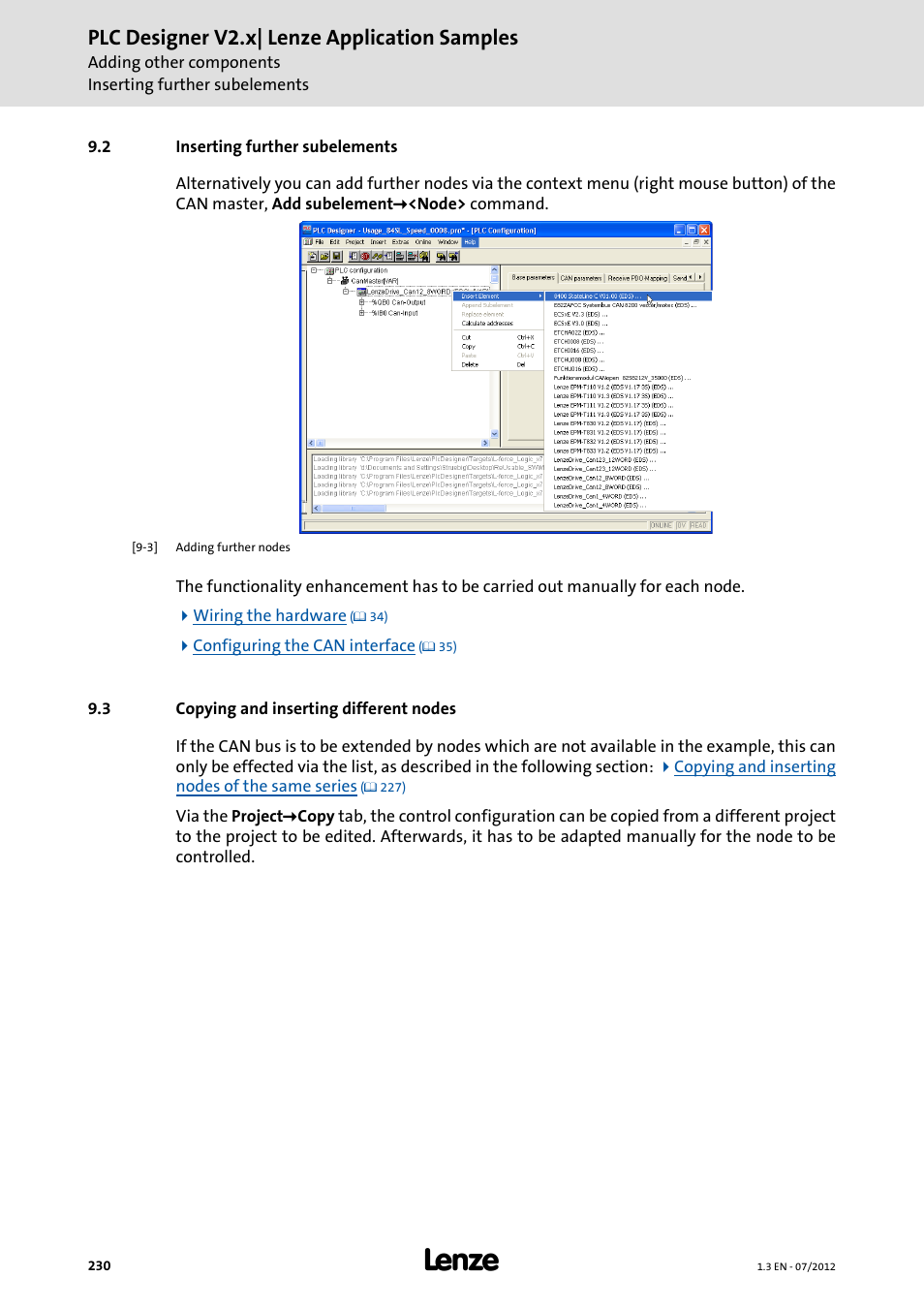 2 inserting further subelements, 3 copying and inserting different nodes, Plc designer v2.x| lenze application samples | Lenze PLC Designer V2.x User Manual | Page 230 / 336