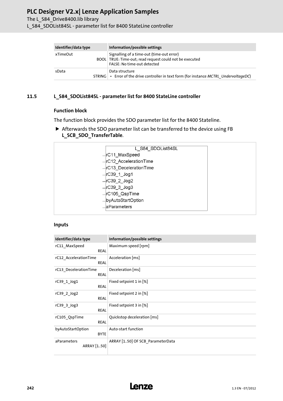 Plc designer v2.x| lenze application samples | Lenze PLC Designer V2.x User Manual | Page 242 / 336