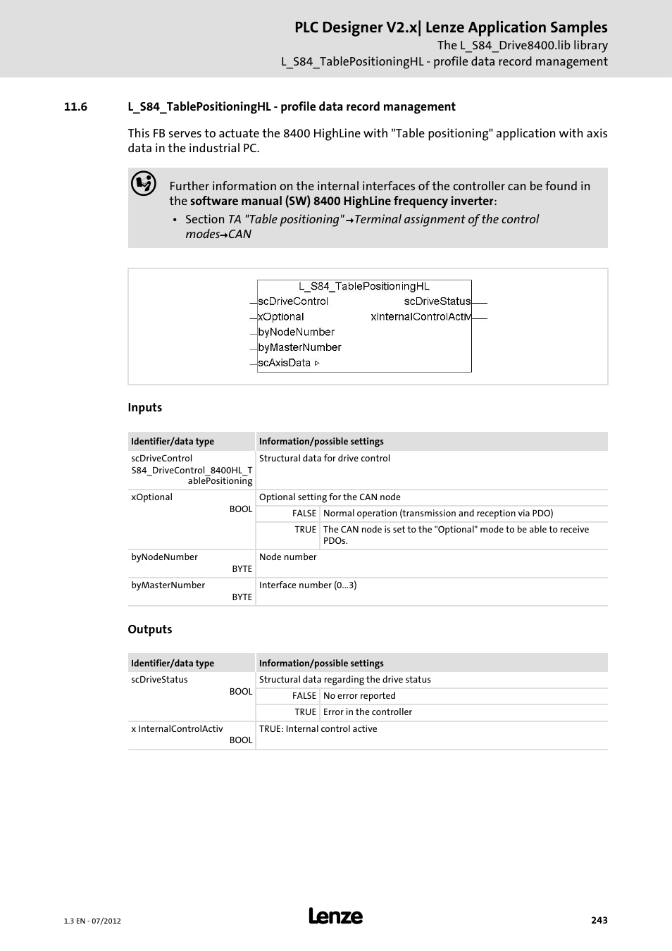 Plc designer v2.x| lenze application samples | Lenze PLC Designer V2.x User Manual | Page 243 / 336