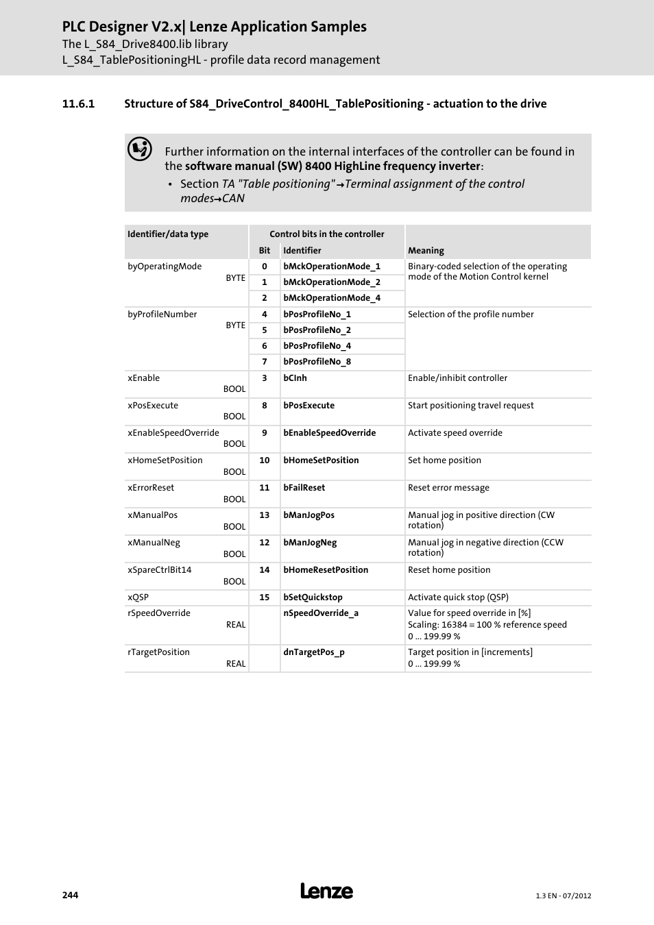 Plc designer v2.x| lenze application samples | Lenze PLC Designer V2.x User Manual | Page 244 / 336