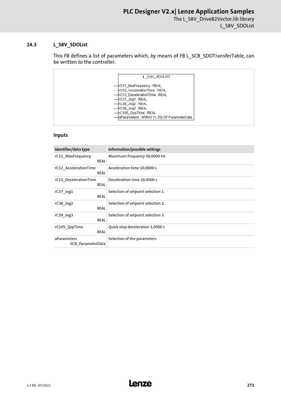 3 l_s8v_sdolist, L_s8v_sdolist, Plc designer v2.x| lenze application samples | Lenze PLC Designer V2.x User Manual | Page 271 / 336