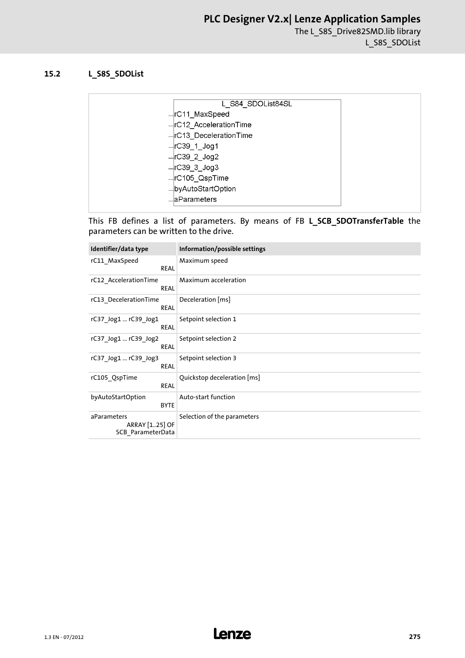 2 l_s8s_sdolist, Plc designer v2.x| lenze application samples | Lenze PLC Designer V2.x User Manual | Page 275 / 336