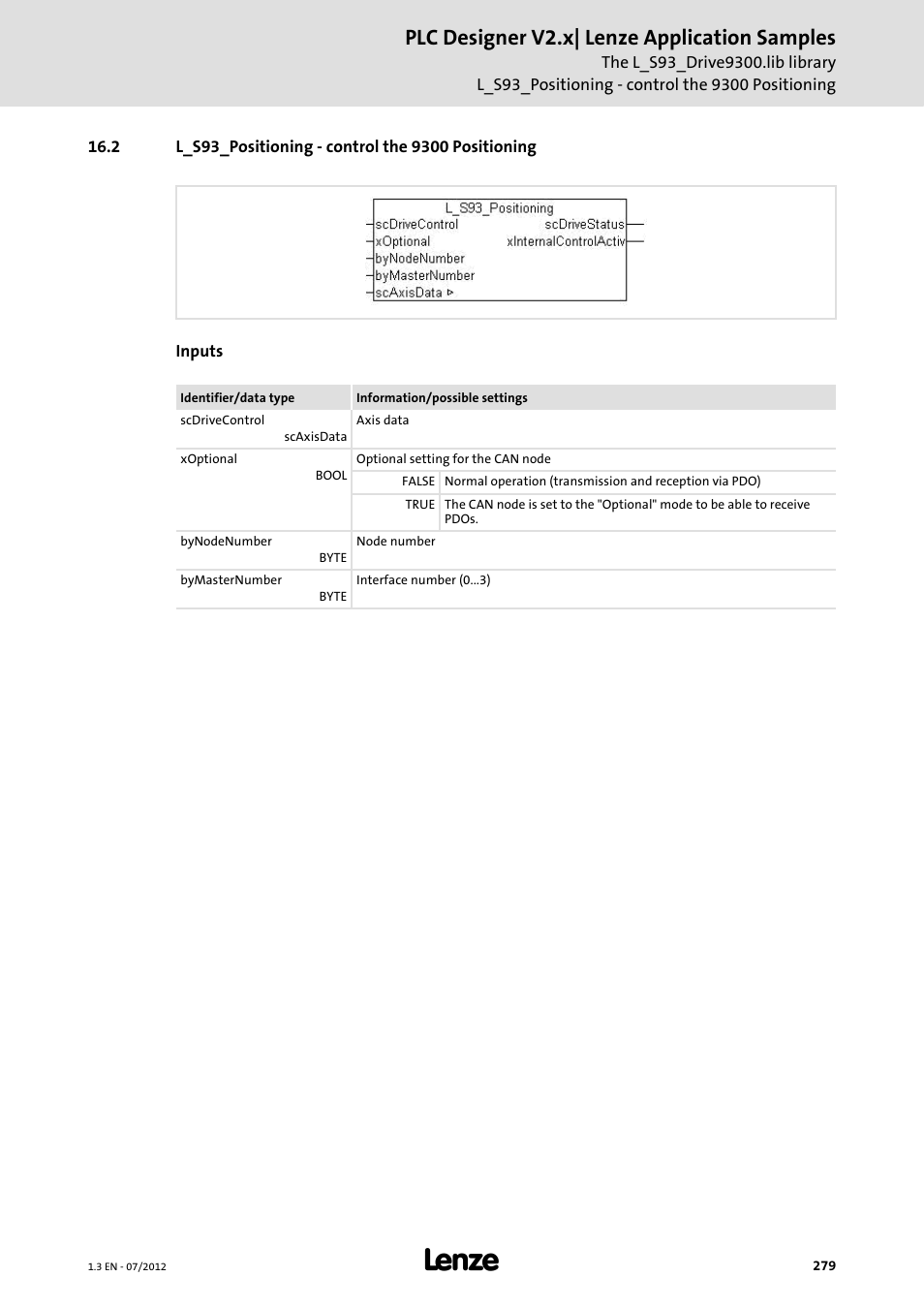 2 l_s93_positioning - control the 9300 positioning, Plc designer v2.x| lenze application samples | Lenze PLC Designer V2.x User Manual | Page 279 / 336