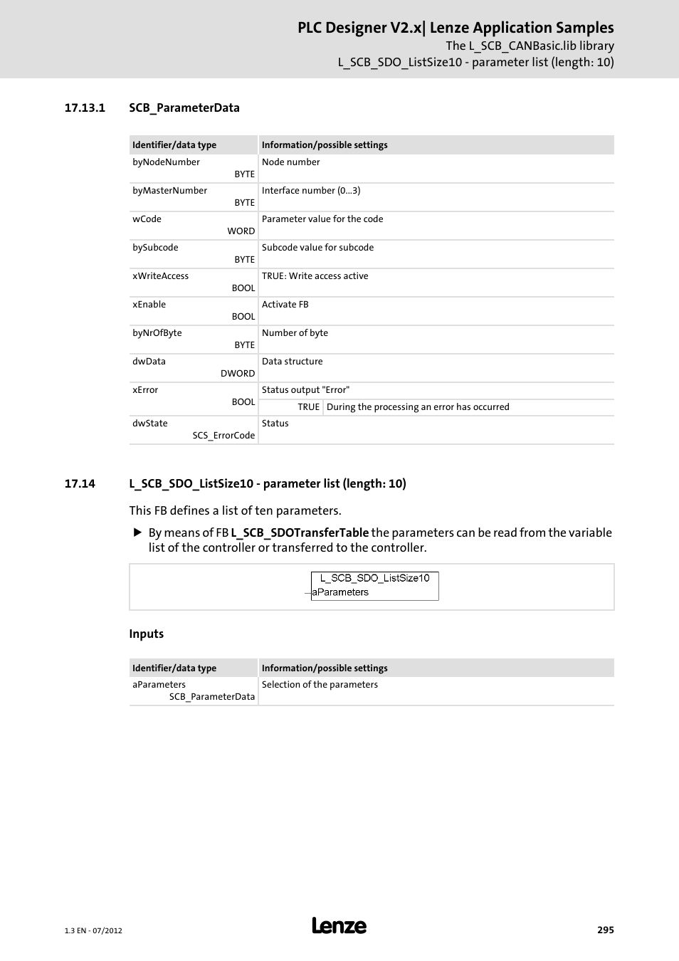 1 scb_parameterdata, Plc designer v2.x| lenze application samples | Lenze PLC Designer V2.x User Manual | Page 295 / 336