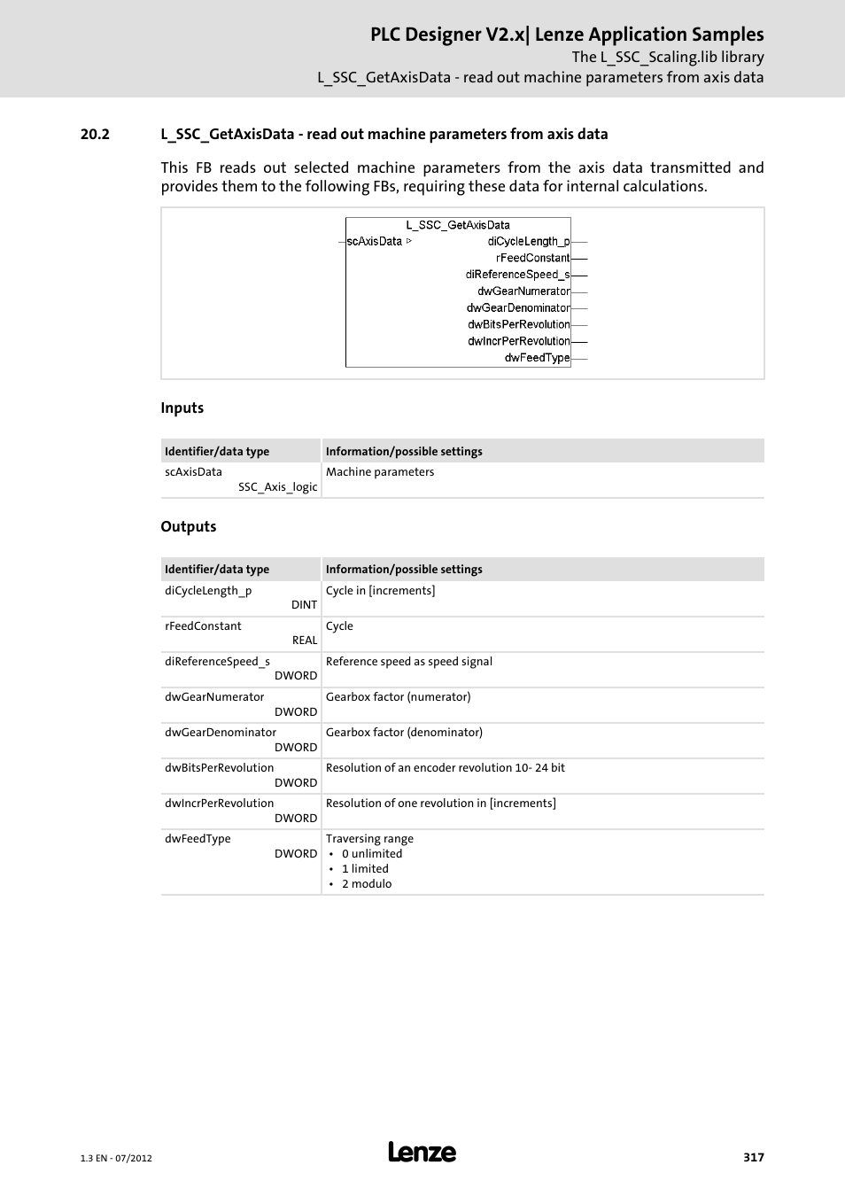 Plc designer v2.x| lenze application samples | Lenze PLC Designer V2.x User Manual | Page 317 / 336