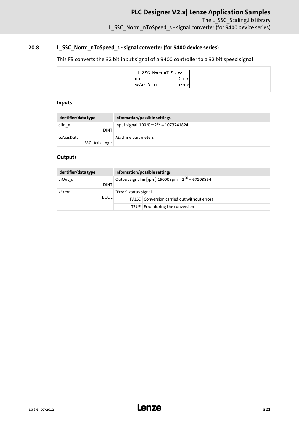 Plc designer v2.x| lenze application samples | Lenze PLC Designer V2.x User Manual | Page 321 / 336