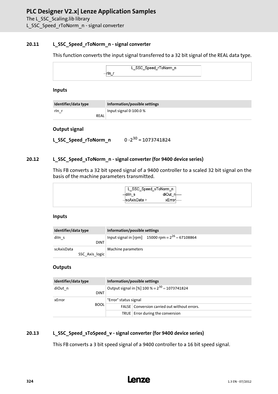 11 l_ssc_speed_rtonorm_n - signal converter, Plc designer v2.x| lenze application samples | Lenze PLC Designer V2.x User Manual | Page 324 / 336
