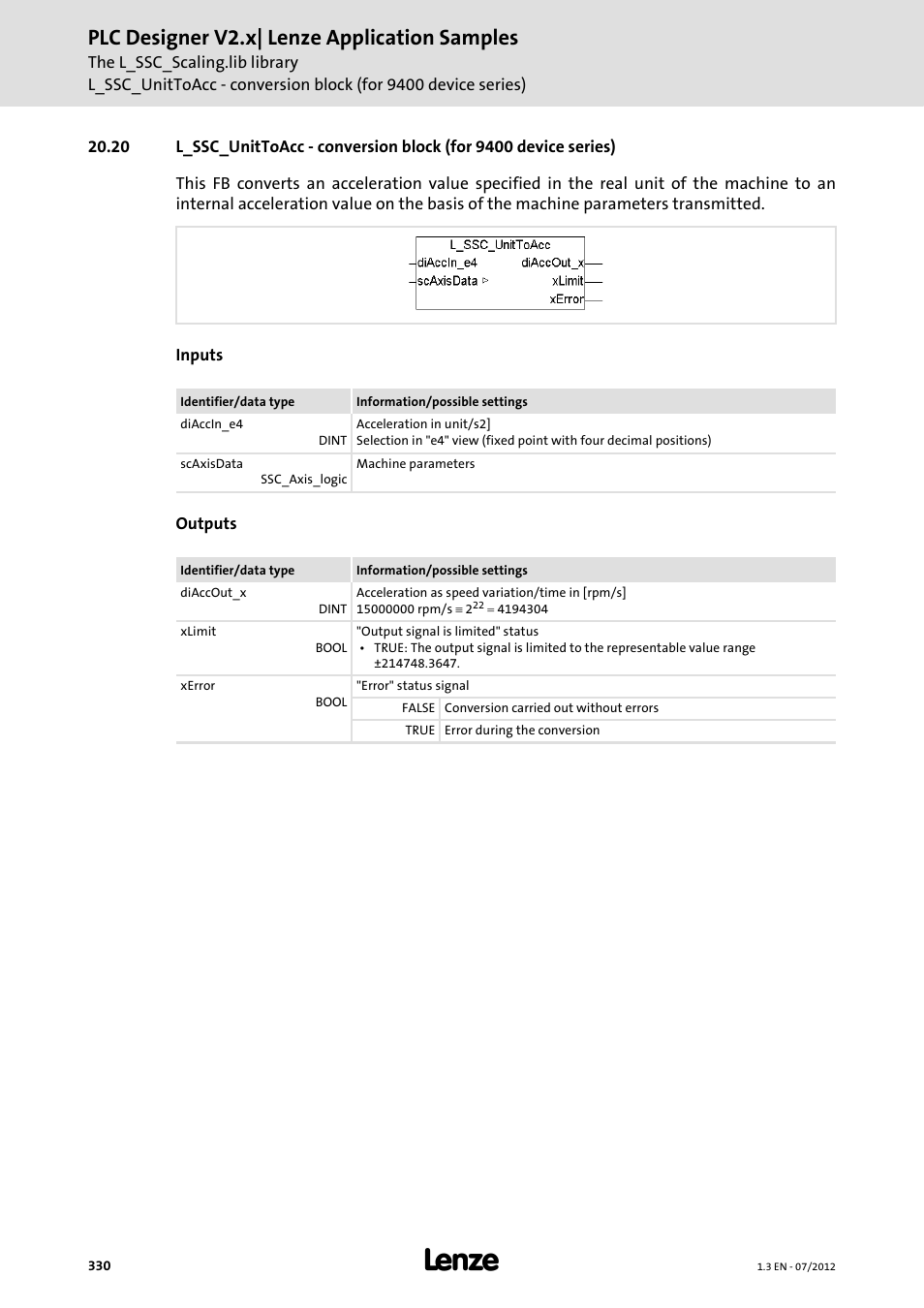 Plc designer v2.x| lenze application samples | Lenze PLC Designer V2.x User Manual | Page 330 / 336