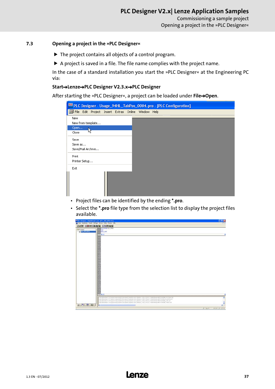 3 opening a project in the »plc designer | Lenze PLC Designer V2.x User Manual | Page 37 / 336