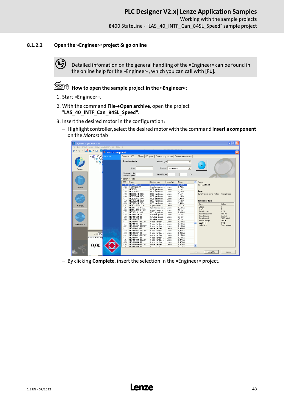 2 open the »engineer« project & go online, Open the »engineer« project & go online | Lenze PLC Designer V2.x User Manual | Page 43 / 336