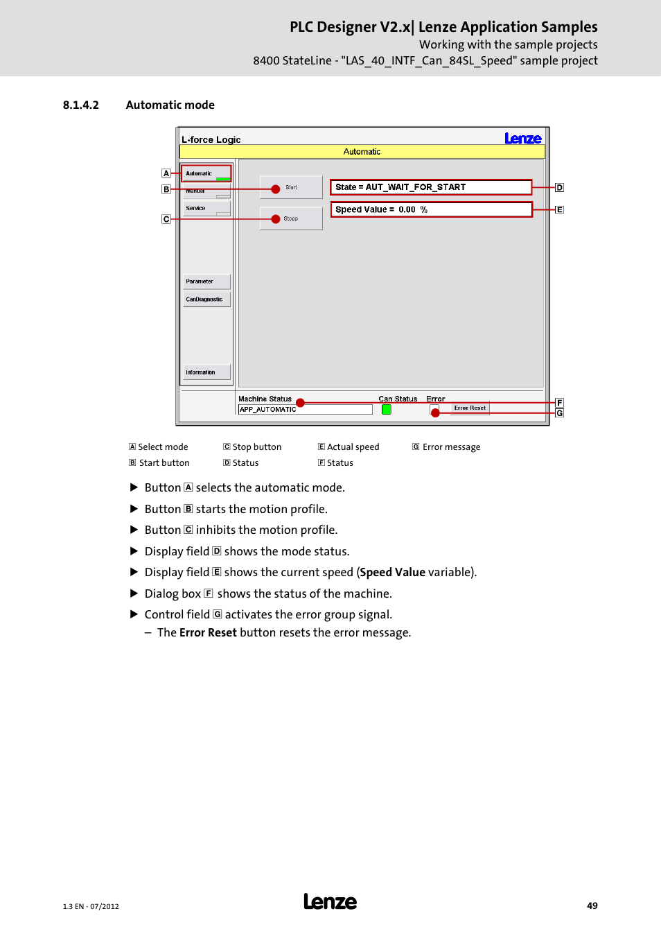 2 automatic mode, Automatic mode, Plc designer v2.x| lenze application samples | Lenze PLC Designer V2.x User Manual | Page 49 / 336