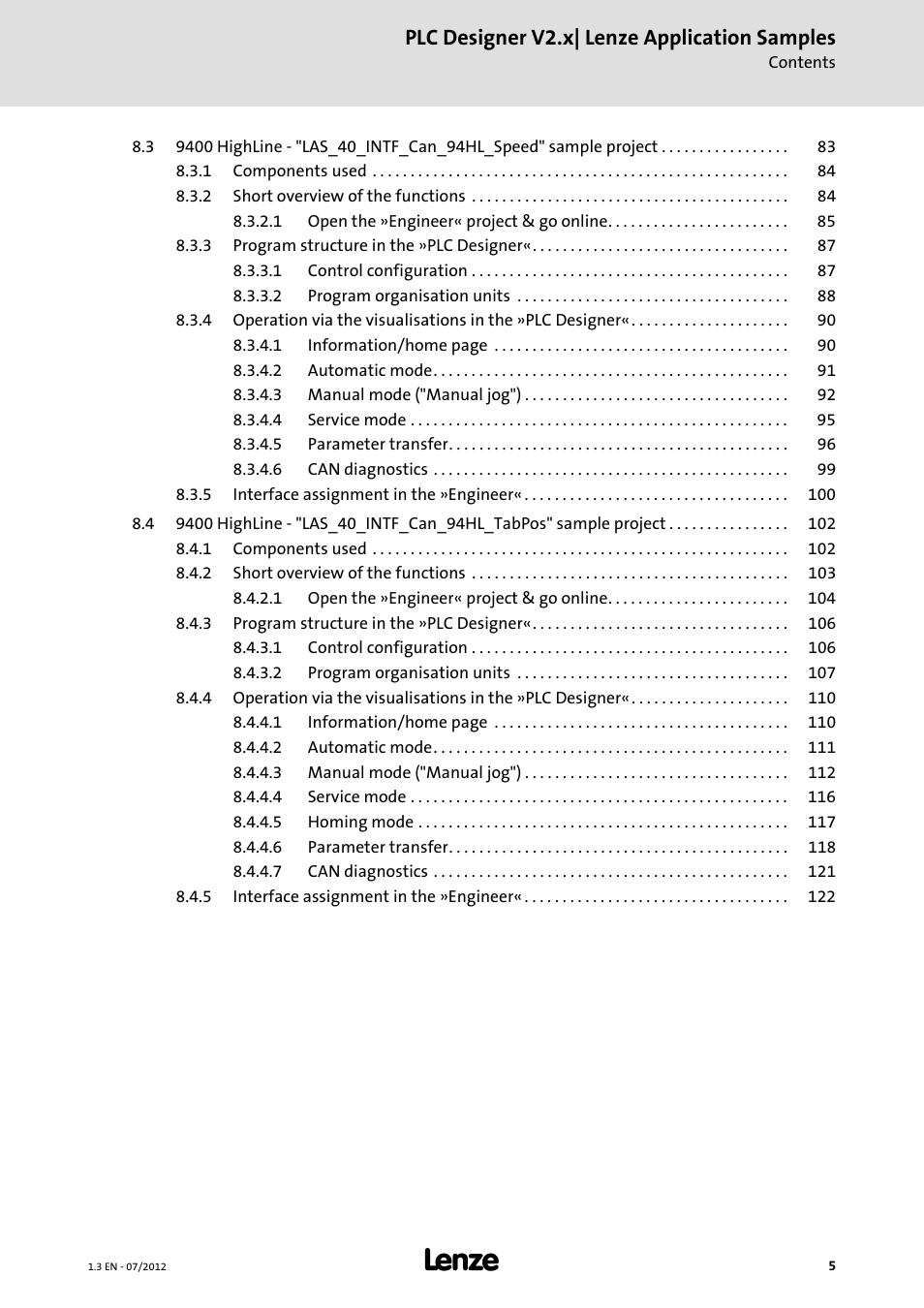 Plc designer v2.x| lenze application samples | Lenze PLC Designer V2.x User Manual | Page 5 / 336