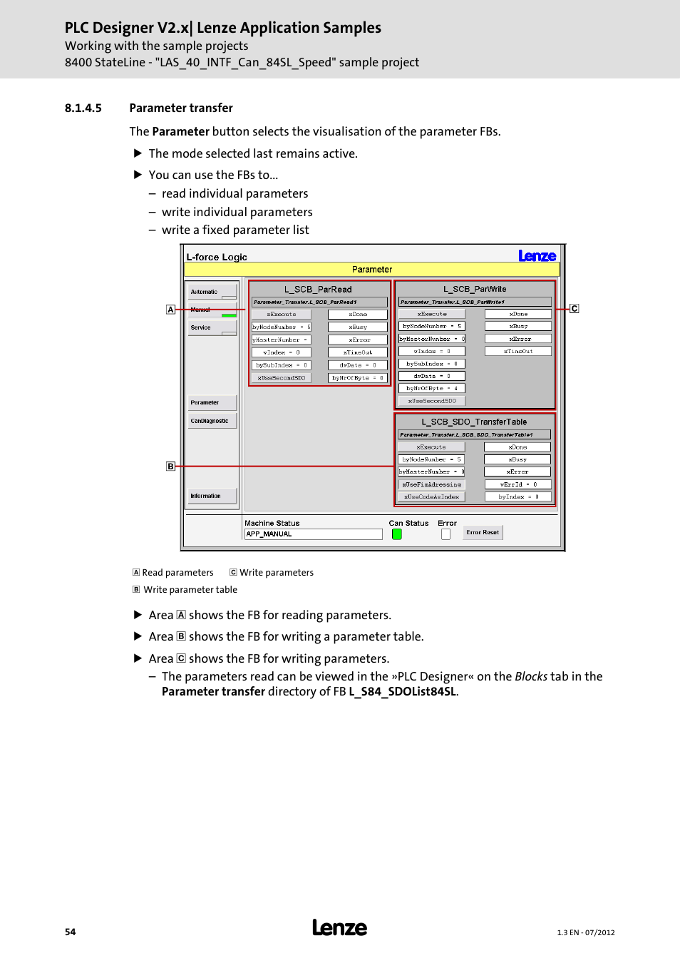 5 parameter transfer, Parameter transfer, Plc designer v2.x| lenze application samples | Lenze PLC Designer V2.x User Manual | Page 54 / 336