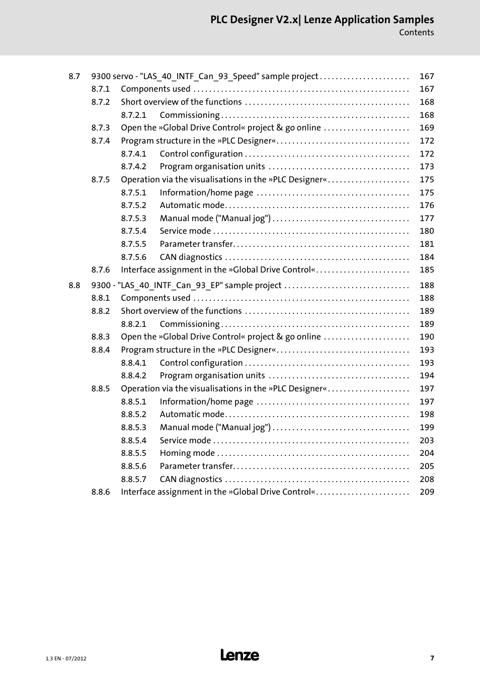 Plc designer v2.x| lenze application samples | Lenze PLC Designer V2.x User Manual | Page 7 / 336