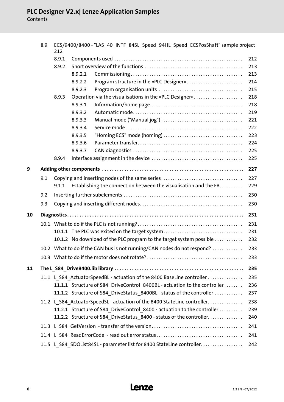 Plc designer v2.x| lenze application samples | Lenze PLC Designer V2.x User Manual | Page 8 / 336