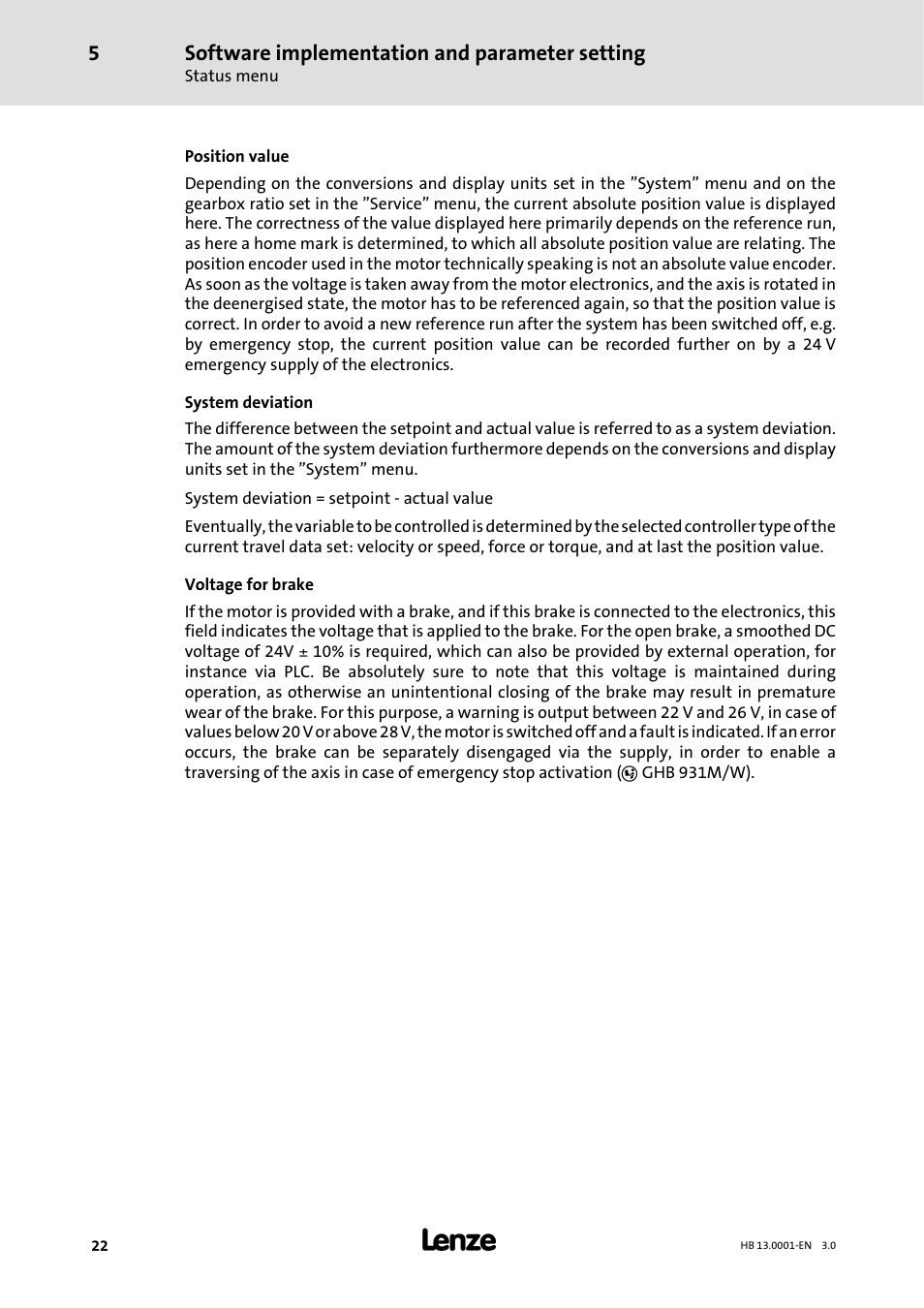 Software implementation and parameter setting | Lenze 931W User Manual | Page 22 / 78