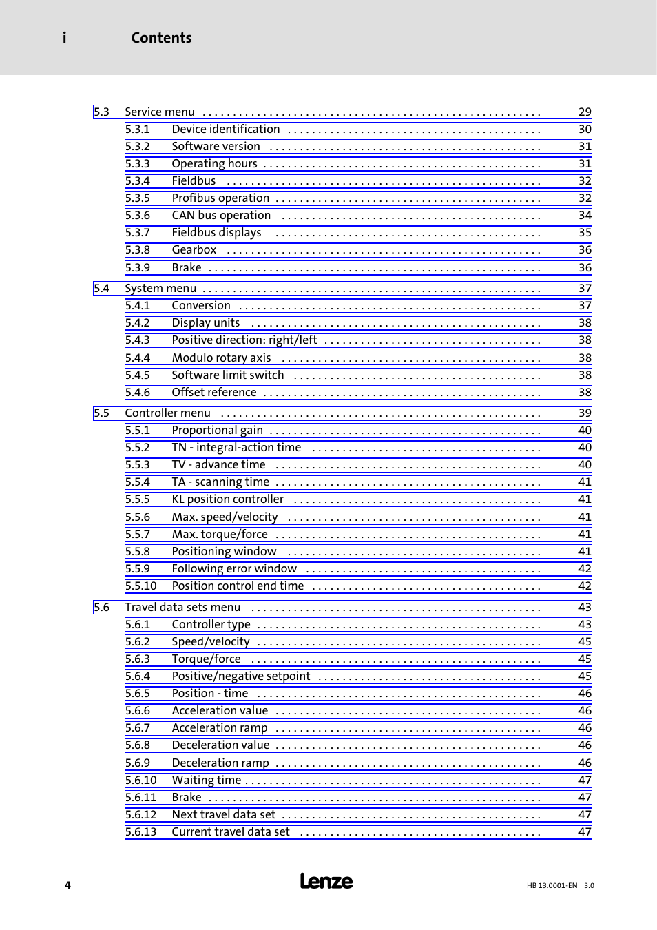 Contents i | Lenze 931W User Manual | Page 4 / 78