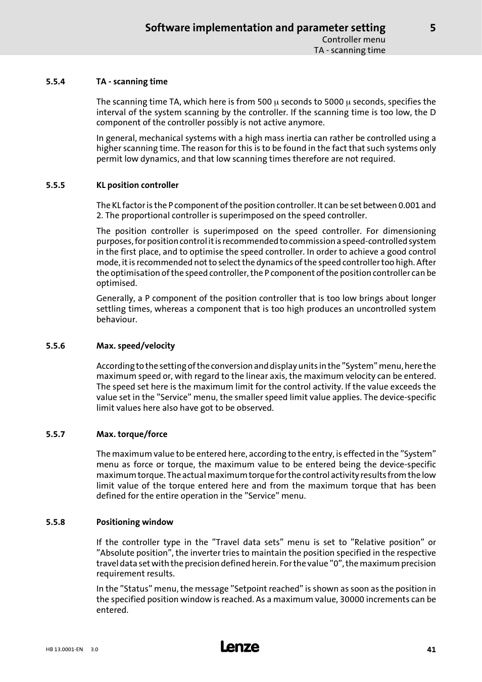 4 ta - scanning time, 5 kl position controller, 6 max.speed/velocity | 7 max.torque/force, 8 positioning window, Ta - scanning time, Kl position controller, Max. speed/velocity, Max. torque/force, Positioning window | Lenze 931W User Manual | Page 41 / 78