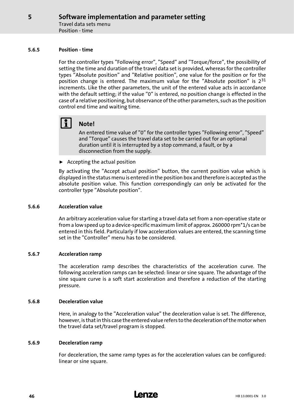 5 position - time, 6 acceleration value, 7 acceleration ramp | 8 deceleration value, 9 deceleration ramp, Position - time, Acceleration value, Acceleration ramp, Deceleration value, Deceleration ramp | Lenze 931W User Manual | Page 46 / 78