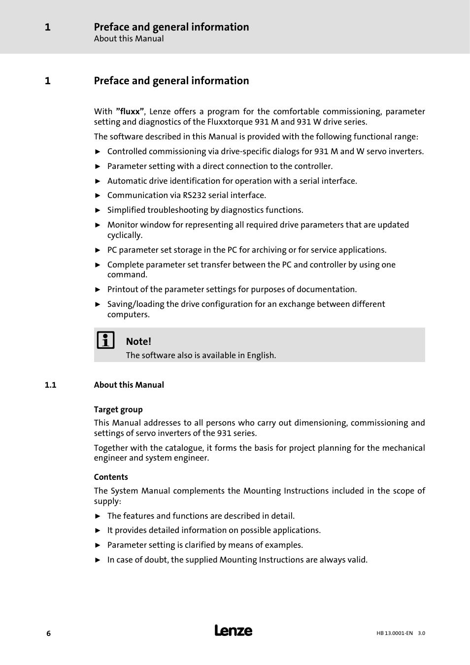 1 preface and general information, 1 about this manual, Preface and general information | 1preface and general information | Lenze 931W User Manual | Page 6 / 78