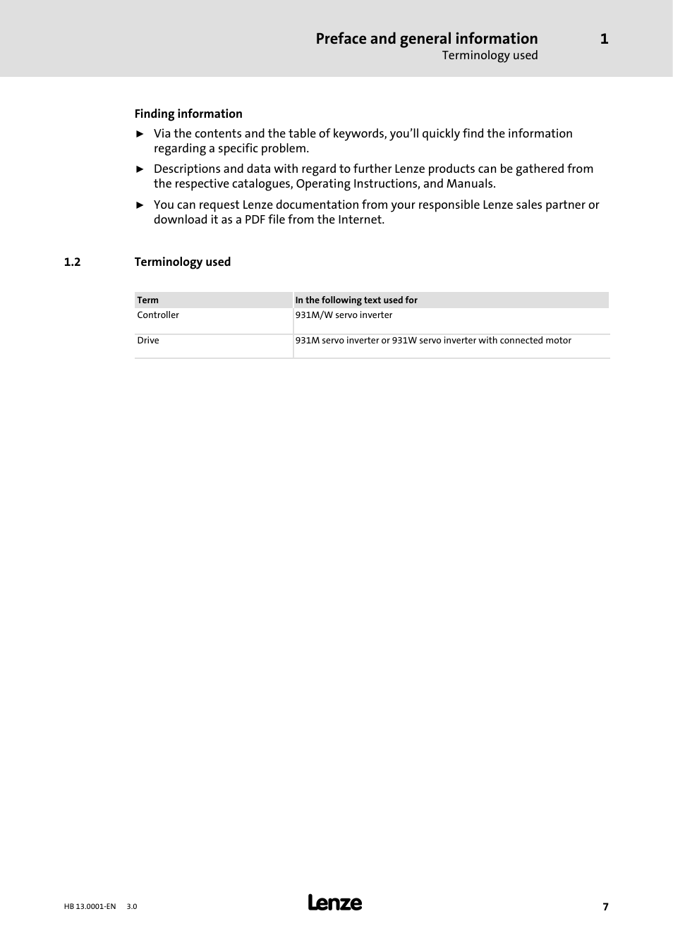 2 terminology used, Preface and general information | Lenze 931W User Manual | Page 7 / 78