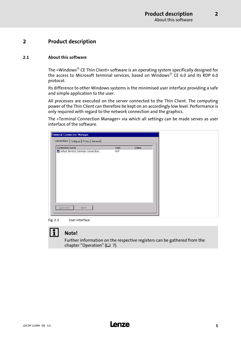 2 product description, 1 about this software, Product description | About this software | Lenze IPC Operating System Windows CE Thin Client User Manual | Page 5 / 26