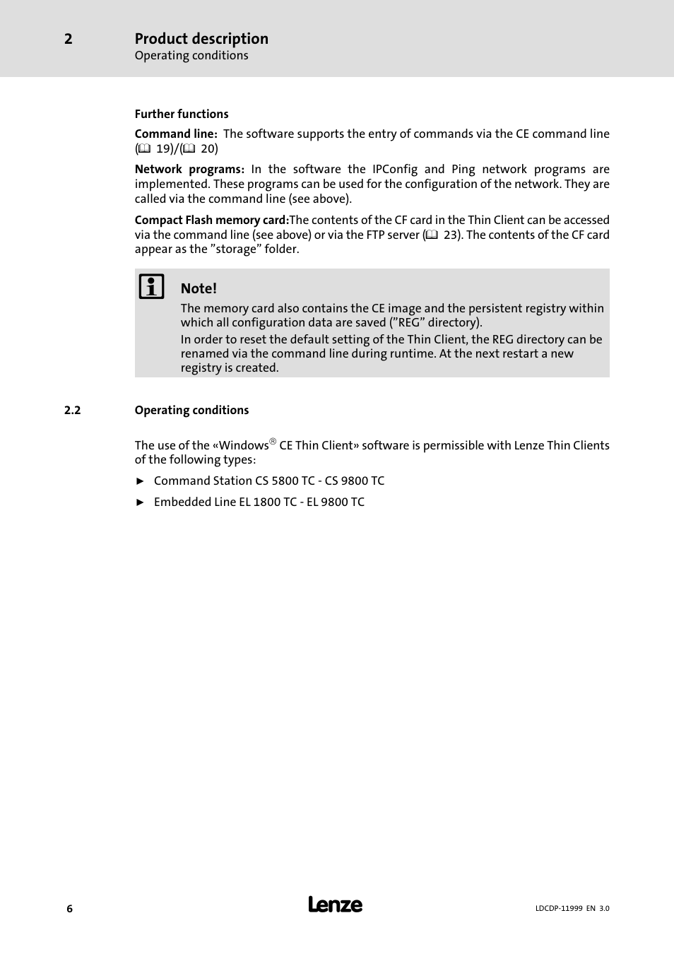 2 operating conditions, Operating conditions | Lenze IPC Operating System Windows CE Thin Client User Manual | Page 6 / 26