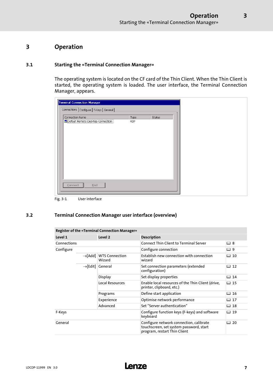 3 operation, 1 starting the «terminal connection manager, Operation | Starting the «terminal connection manager, 3operation | Lenze IPC Operating System Windows CE Thin Client User Manual | Page 7 / 26