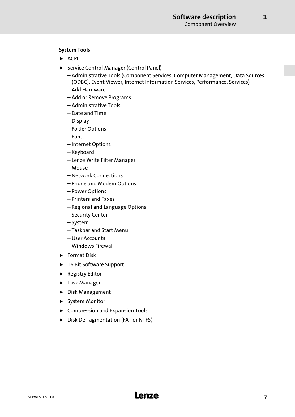 Software description | Lenze IPC Operating System Windows Embedded Standard 2009 User Manual | Page 7 / 14