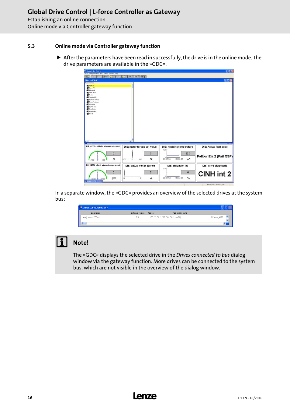 3 online mode via controller gateway function | Lenze Global Drive Control (GDC) User Manual | Page 16 / 20