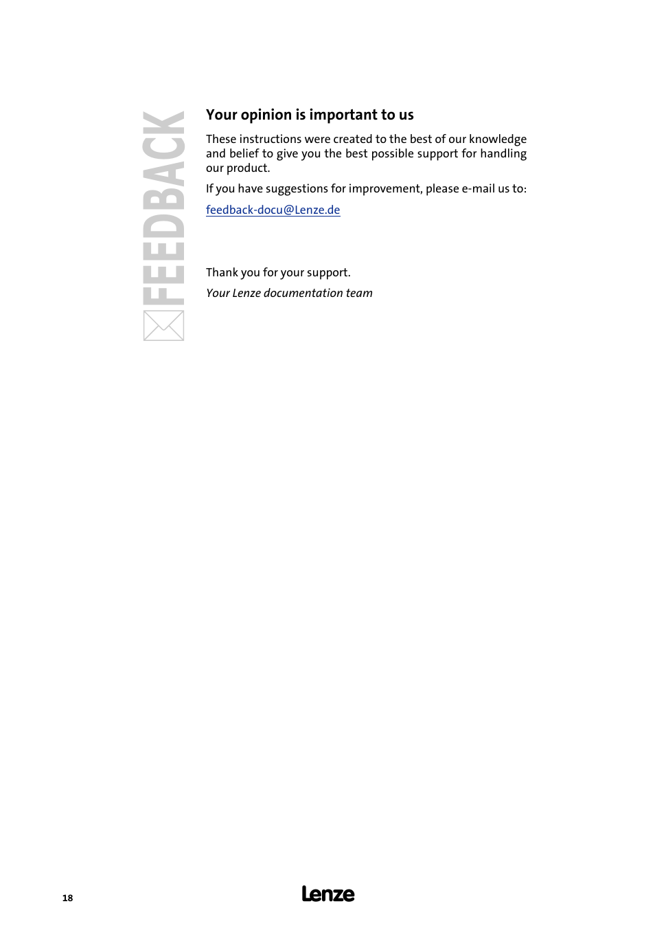 Your opinion is important to us | Lenze Global Drive Control (GDC) User Manual | Page 18 / 20
