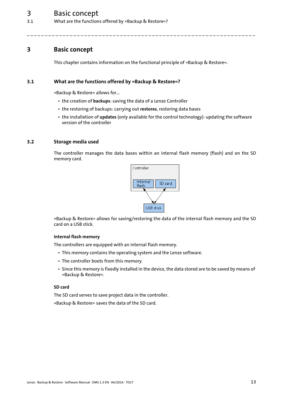 3 basic concept, 2 storage media used, Basic concept | 3basic concept | Lenze Backup & Restore Data saving and restoring User Manual | Page 13 / 43