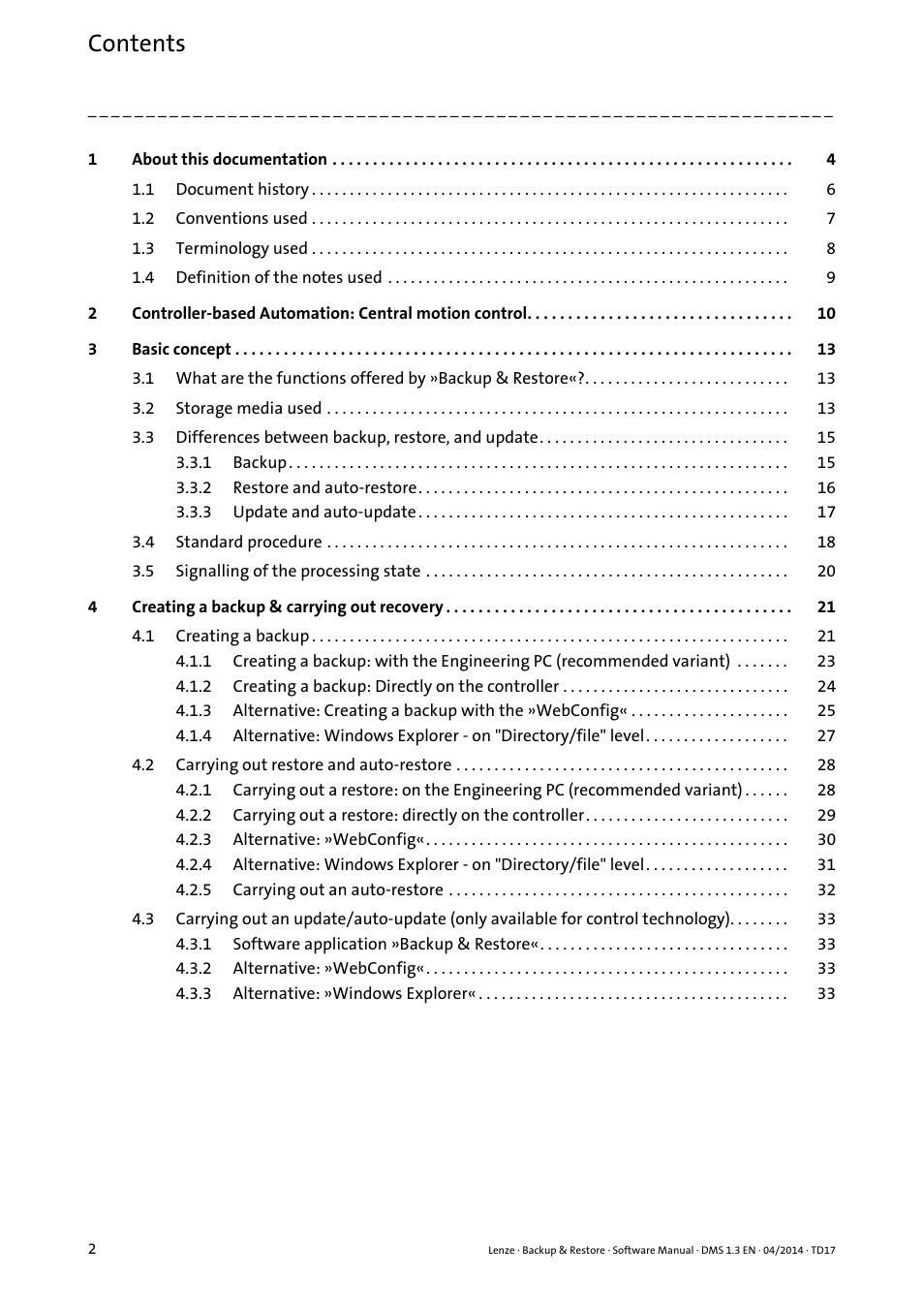 Lenze Backup & Restore Data saving and restoring User Manual | Page 2 / 43