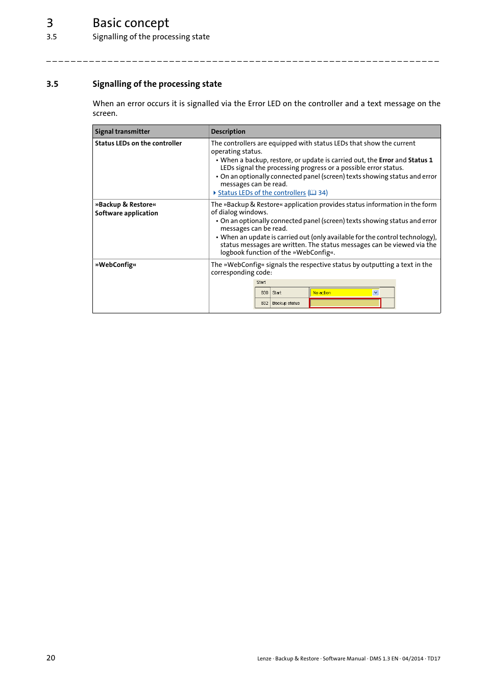 5 signalling of the processing state, 3basic concept | Lenze Backup & Restore Data saving and restoring User Manual | Page 20 / 43