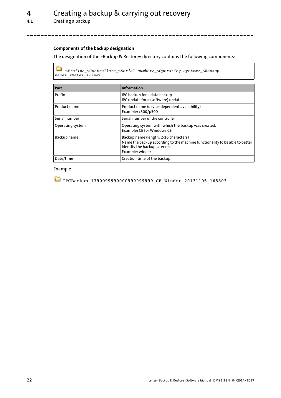 4creating a backup & carrying out recovery | Lenze Backup & Restore Data saving and restoring User Manual | Page 22 / 43