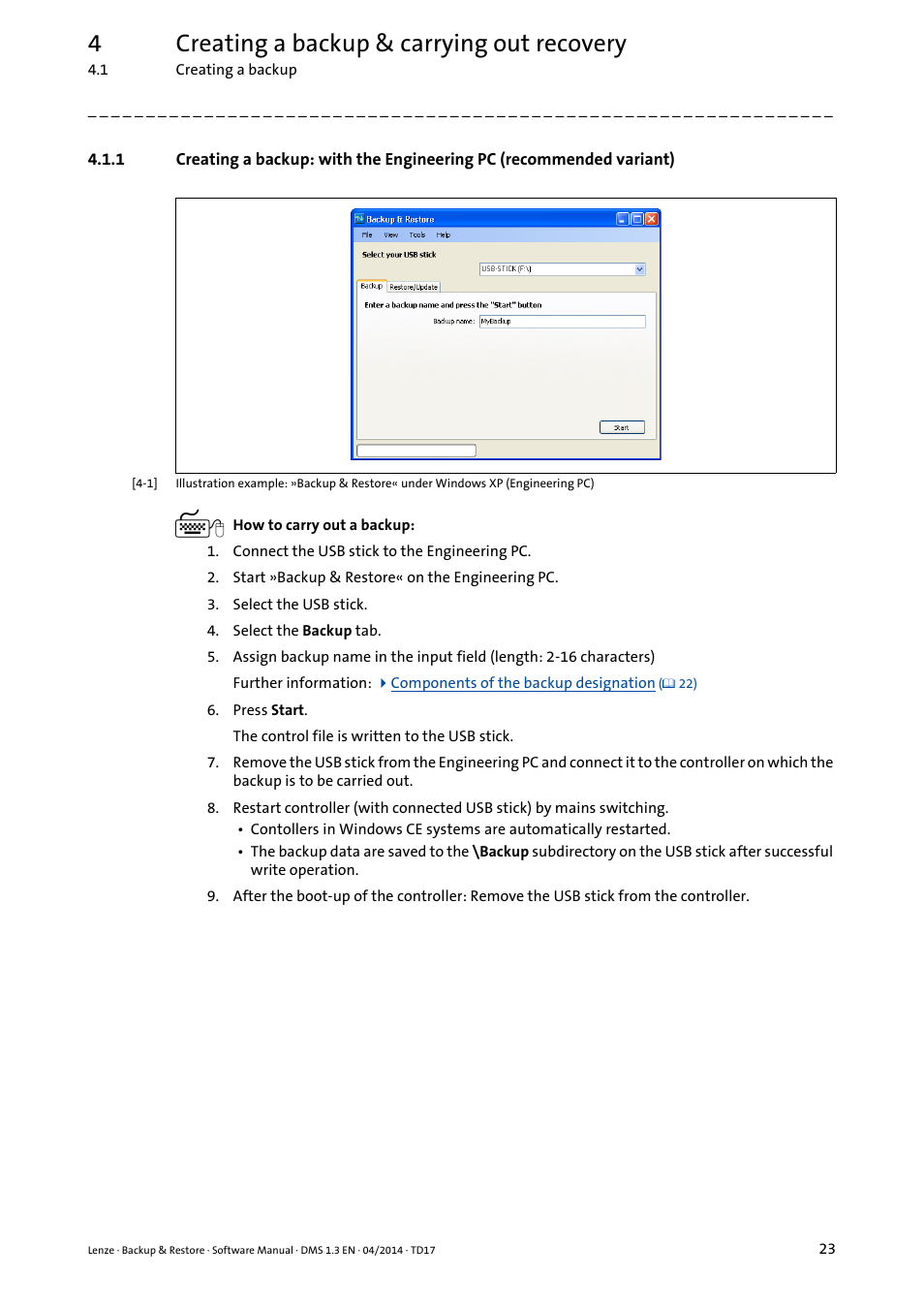 4creating a backup & carrying out recovery | Lenze Backup & Restore Data saving and restoring User Manual | Page 23 / 43