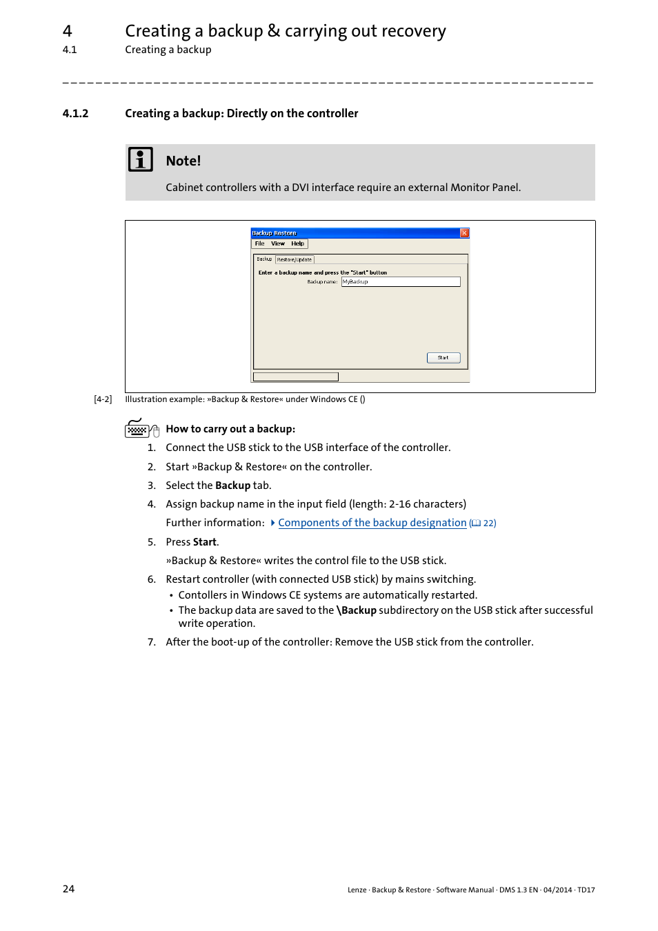2 creating a backup: directly on the controller, 4creating a backup & carrying out recovery | Lenze Backup & Restore Data saving and restoring User Manual | Page 24 / 43