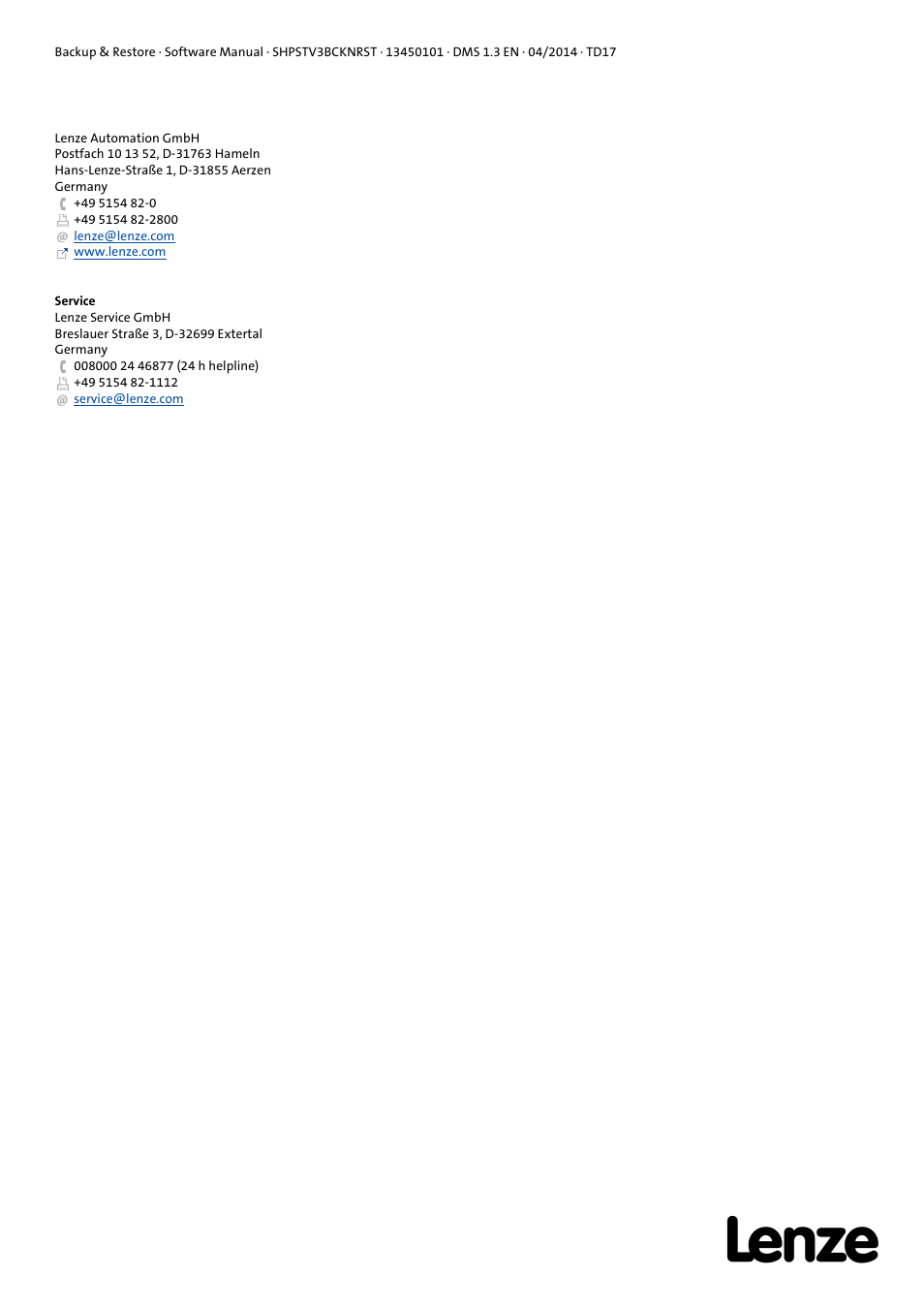 Lenze Backup & Restore Data saving and restoring User Manual | Page 43 / 43