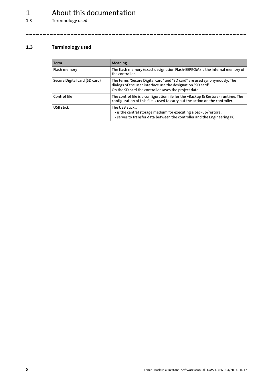 3 terminology used, 1about this documentation | Lenze Backup & Restore Data saving and restoring User Manual | Page 8 / 43