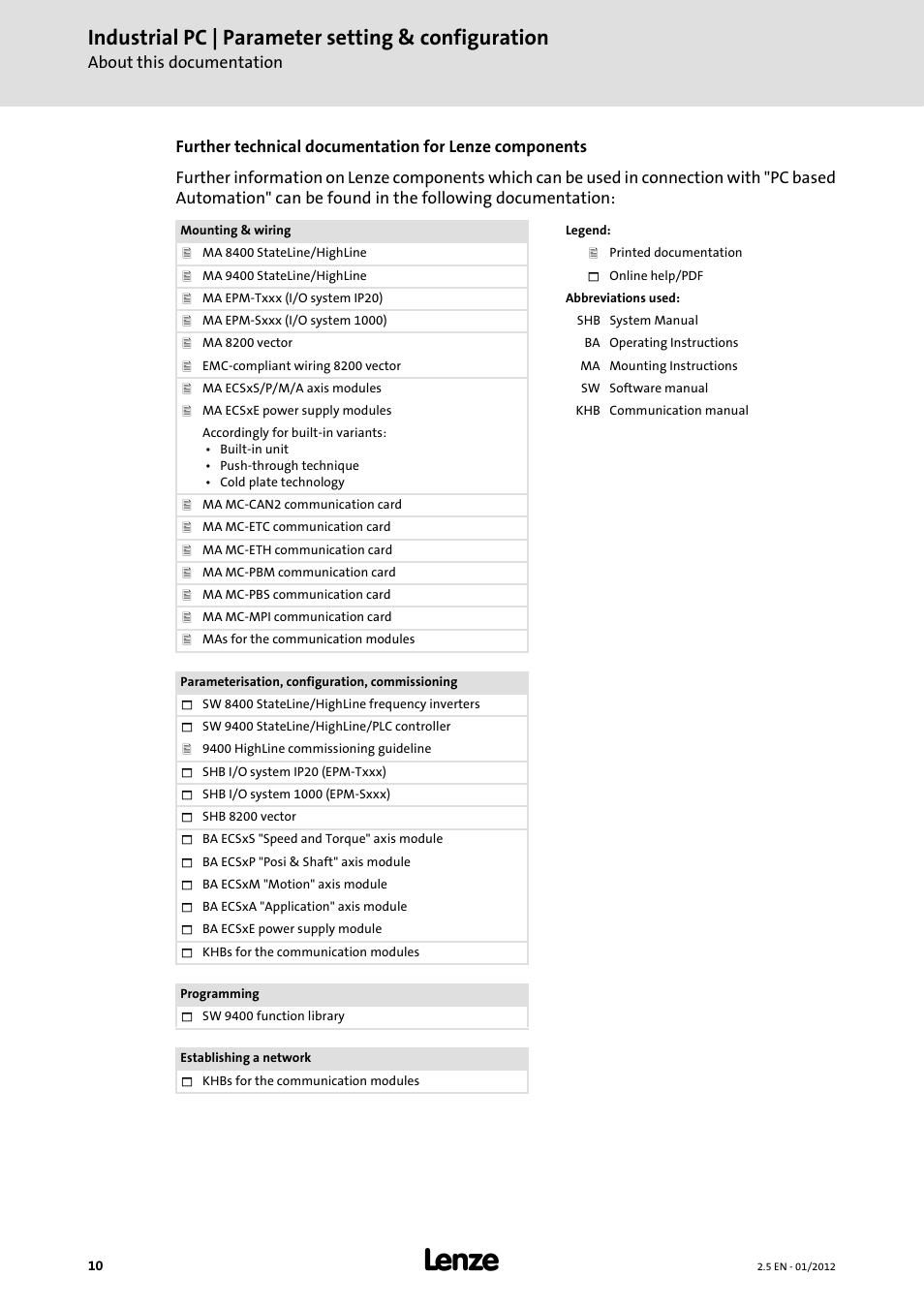 Industrial pc | parameter setting & configuration | Lenze PC-based Automation Industrial PC User Manual | Page 10 / 226