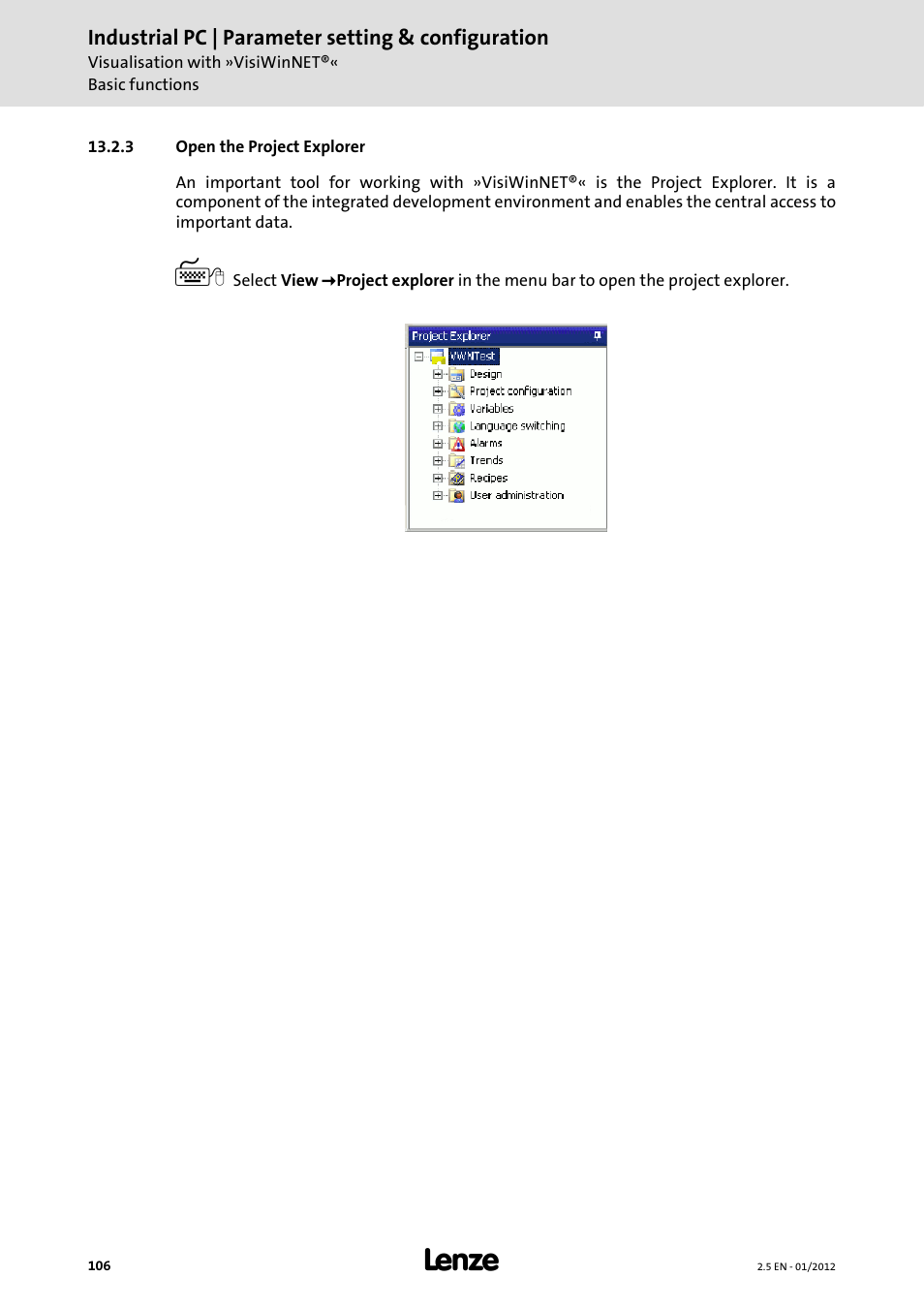 3 open the project explorer, Open the project explorer | Lenze PC-based Automation Industrial PC User Manual | Page 106 / 226