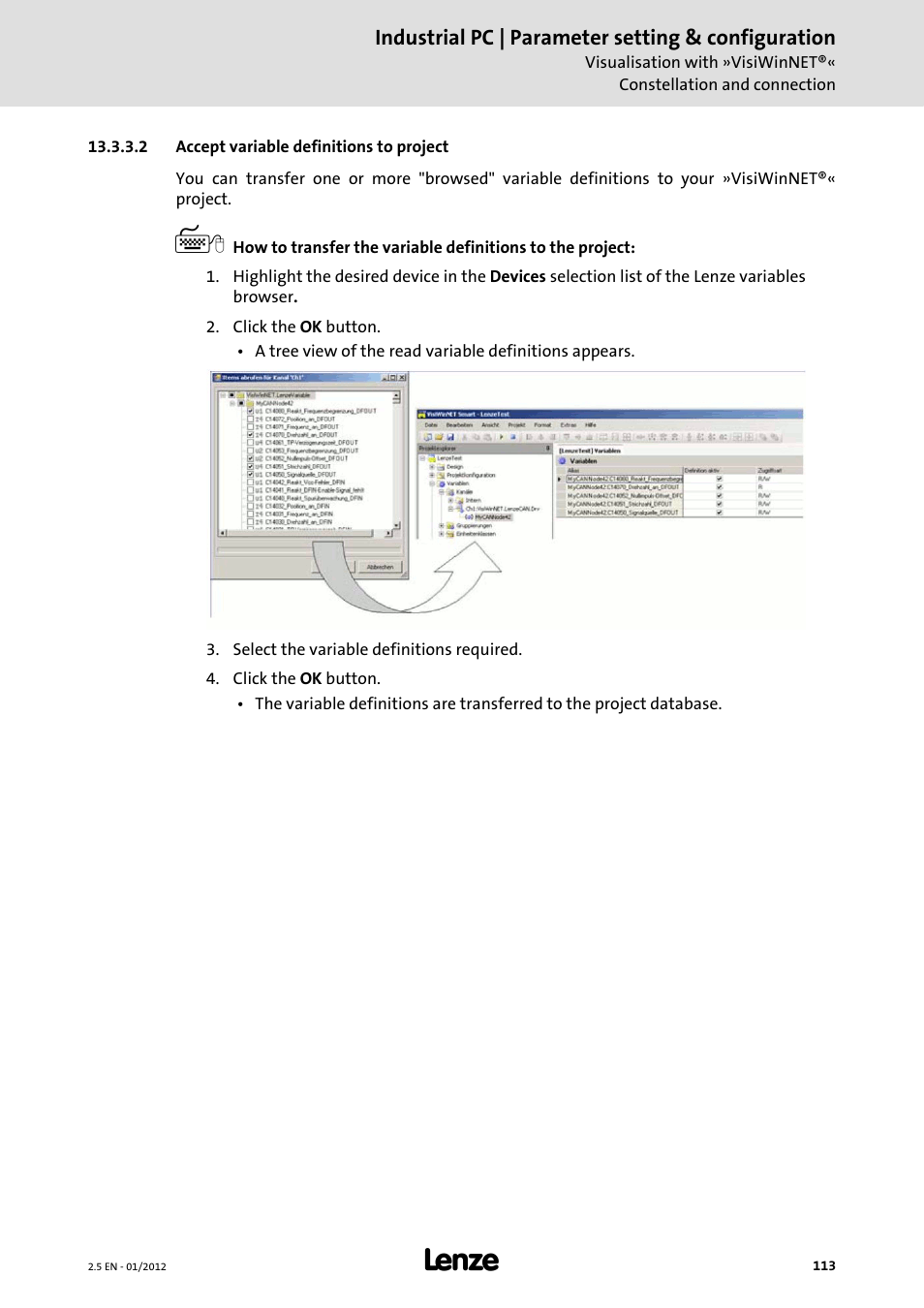 2 accept variable definitions to project | Lenze PC-based Automation Industrial PC User Manual | Page 113 / 226